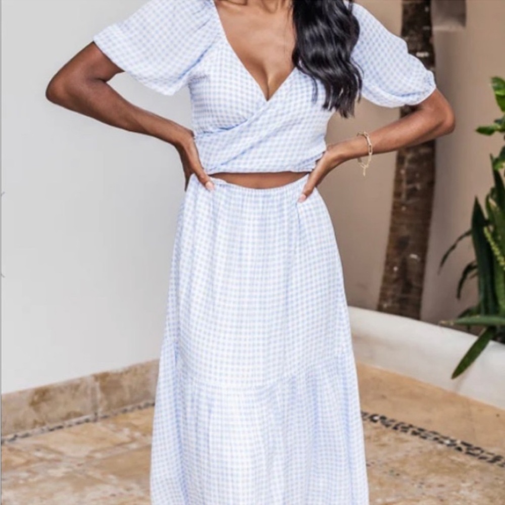 Sweet Satisfaction Blue Cutout Gingham Midi Dress